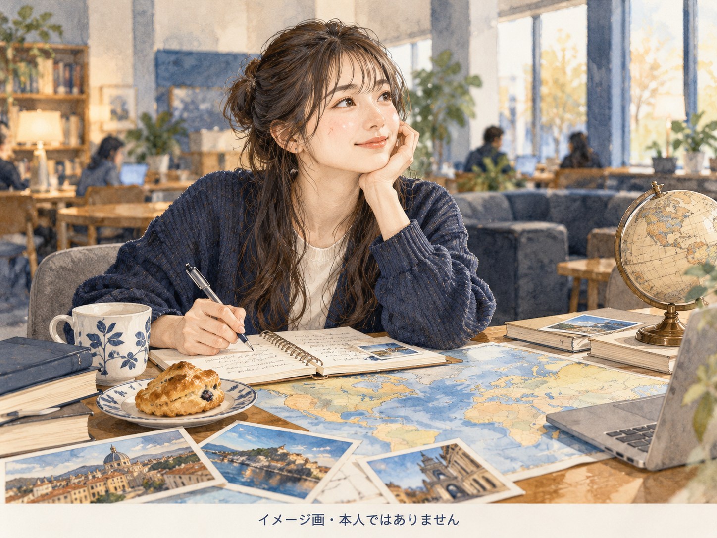 世界での暮らしを思い描く大学生のイメージ画。本人ではありません