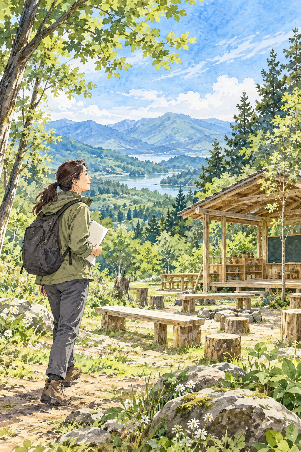 自然の中の学びの場を思い描く起業家のイメージ画。本人ではありません